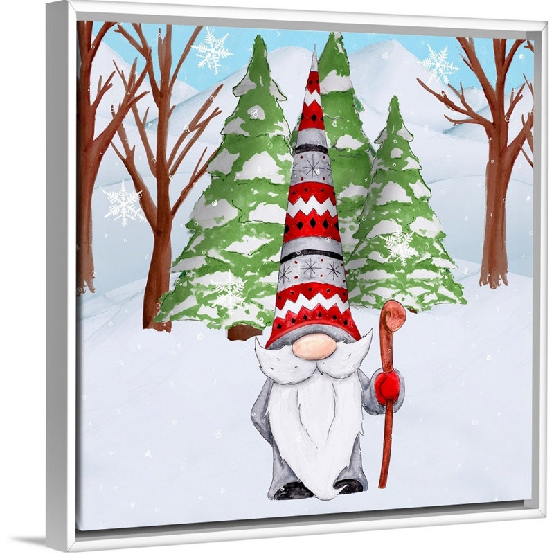 «Fun Hat Gnoming Around I», peinture sur toile tendue, H 31,25 po x l 31,25 po, Cadre blanc