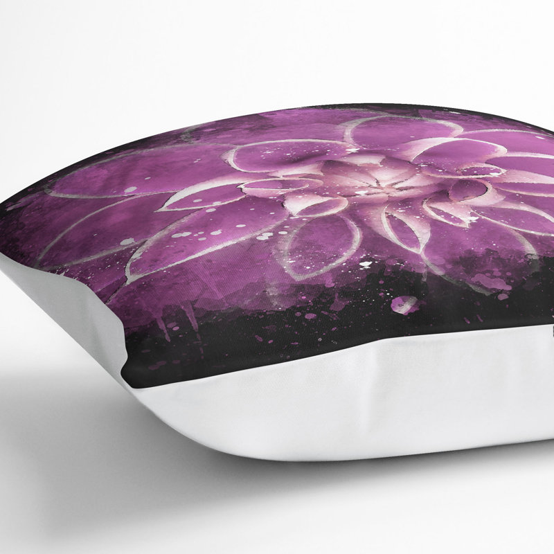 Dahlia Flower Paint Splash Cushion with Filling, 40cm H x 40cm W x 15cm D, White