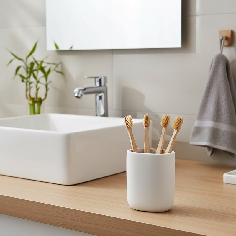 Porte-brosse à dents ovale beige, Blanc