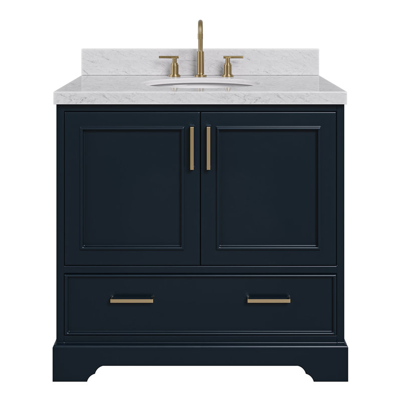 Meuble-lavabo simple avec plateau Abshire 37, Oval, Bleu minuit