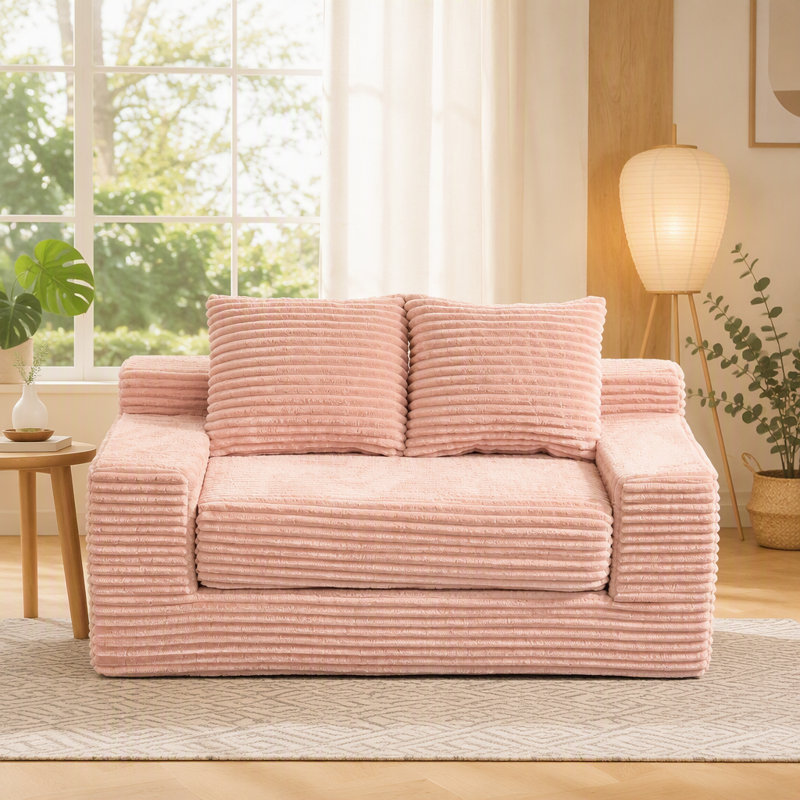 Canapé à compression 56 po en mousse viscoélastique pour salon sans assemblage, conception convertible 2-en-1, tissu en velours côtelé - canapé compact pour les petits espaces, les appartements, le bureau à domicile et la chambre à coucher