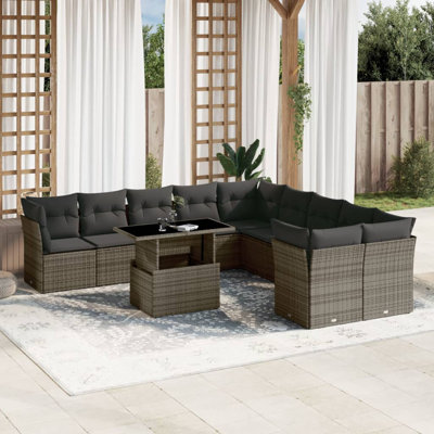 Ensemble de canapé de jardin Vidaxl PE rotin gris, acier thermolaqué, verre trempé
