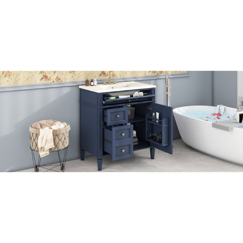 Meuble-lavabo de 30 po avec lavabo supérieur, Bleu, Or
