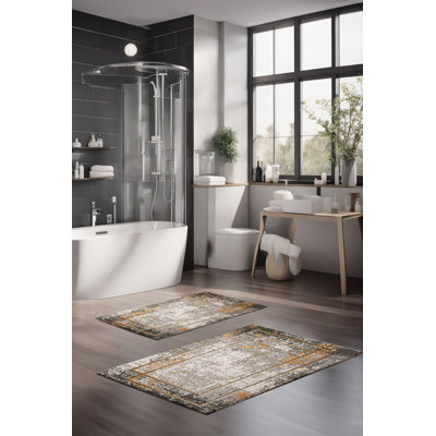 Ensemble de tapis de bain de luxe Eakly (2 pièces), 100% polyester, 16,0 x 23,6 pouces et 23,6 x 39,4 pouces | Conception antibactérienne antidérapante, hauteur de poils de 0,3 po | Lavable à la machine, durable et facile à nettoyer | Idéal pour la décoration de salle de bain