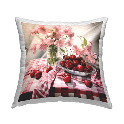Ripe Cherries & Florals Outdoor Printed Pillow by RB