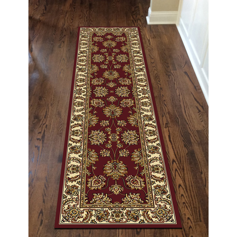 Tapis traditionnel rouge d'intérieur bourgogne, Tapis de couloir 2 pi 2 po x 8 pi