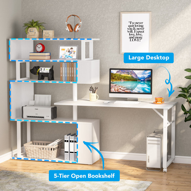 Latitude Run® Rotating L Shaped Desk with Bookshelf & Reviews