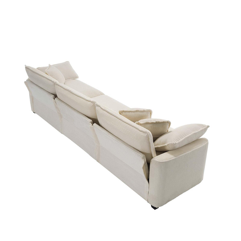 Ensemble de canapé de salon moderne en tissu 2 pièces, 2 canapés 2 places et 1 canapé 3 places, ensemble de 3 canapés rembourrés avec coussins et coussins confortables, tissu velours côtelé beige clair