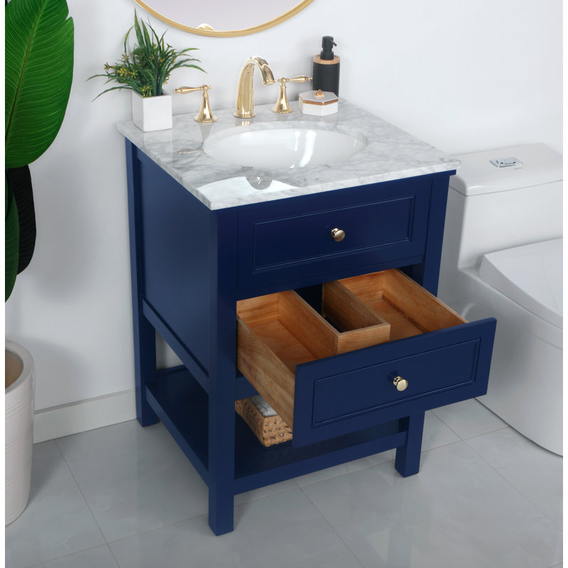 Bonsai 24'' Single Bathroom Vanity with Marble Top, Blue