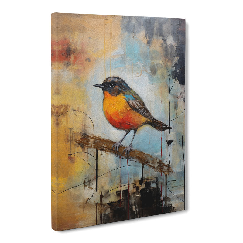Robin Bird Abstract - Wrapped Canvas, 60cm H x 40cm W x 3cm D