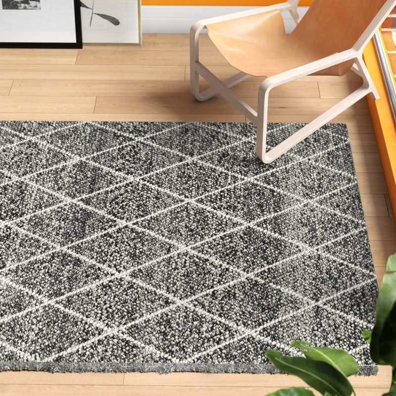 Tapis en laine / coton tissé à la main Russo en ivoire / noir, Rectangle de 5 pi x 8 pi