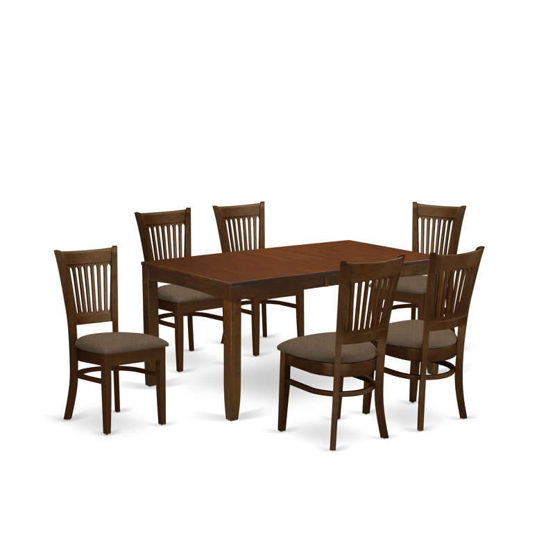 Smithers Solid Wood Top Four Leg Dining Set, 7 Pieces: Table, 6 Chairs, Cotton Cushion