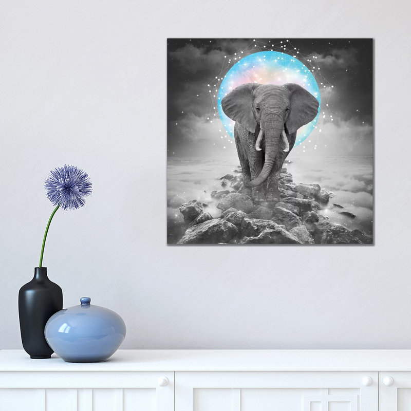 Elephant On Rocks Colour Moon by Soaring Anchor Designs - Wrapped Canvas Print, 45.72 cm H x 45.72 cm W x 1.91 cm D