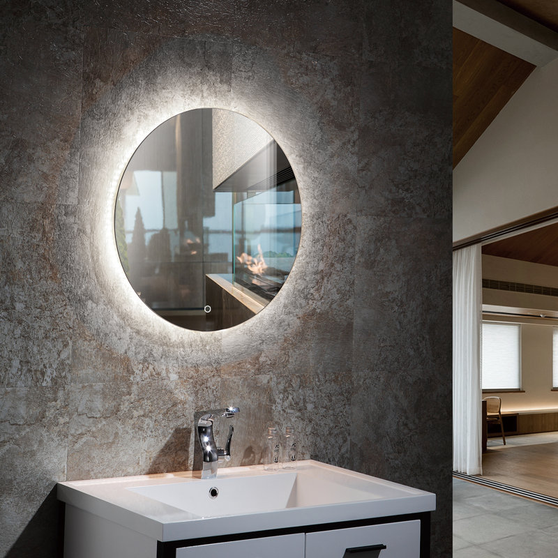 Naliyah Round Frameless Lighted Bathroom/Vanity Mirror, 24" x 24"