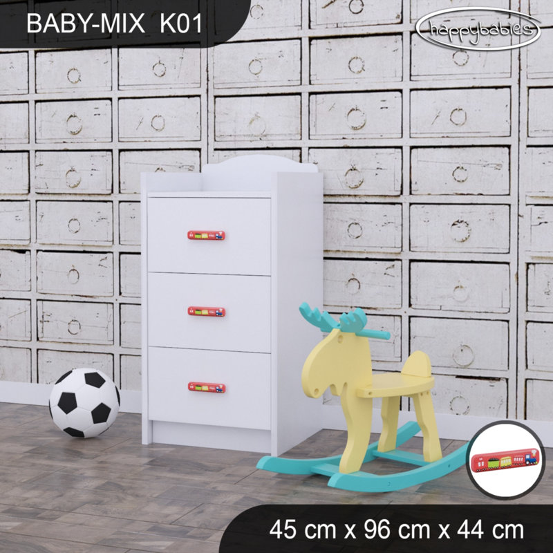 Baby Mix Kids 3 - Drawer Dresser, White/Red