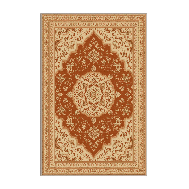 Tapis oriental traditionnel brun et beige lavable à la machine Pantelis, 2 pi x 3 pi