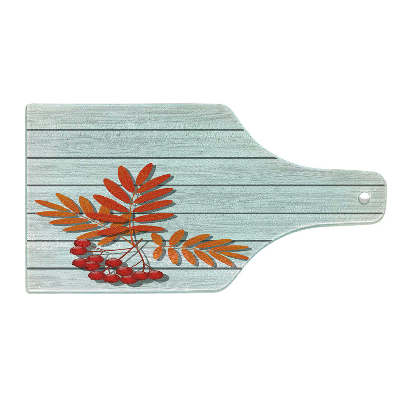 Ambesonne Rowan Tempered Glass Cutting Board Freshness Growth Ecology Orange and Grey