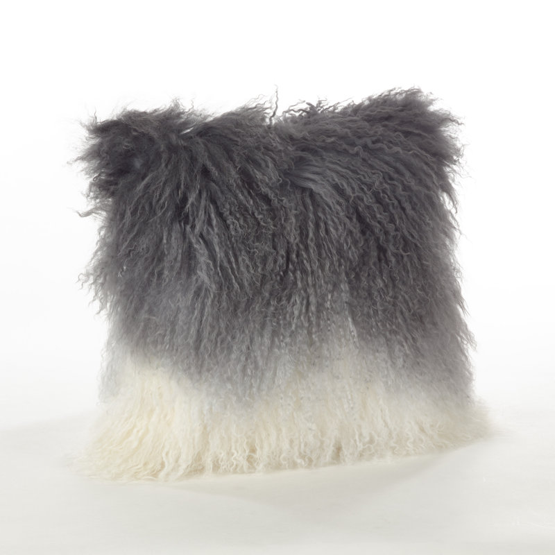 Gray and White Ombre Mongolian Lamb Fur Throw Pillow