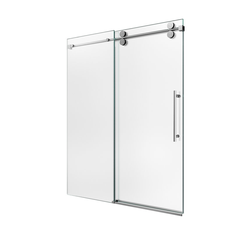 Marlowe Frameless Single Sliding Shower Door With Tempered Glass And Stainless Steel Rollers, 72.00"H x60.00"W, Chrome