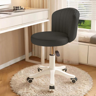 Chaise de coiffeuse ronde sans accoudoirs, pivotante et réglable en hauteur, en cuir PU noir, idéale pour un travail de type spa.