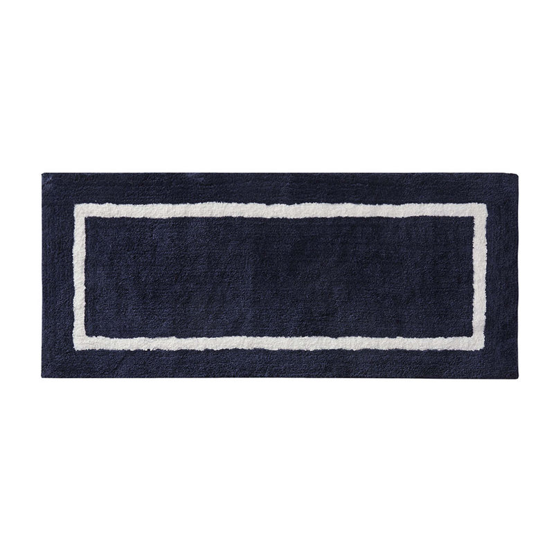 Tapis de bain réversible en microfibre touffetée à poils longs, Simple - L 60 po x l 24 po, Marine