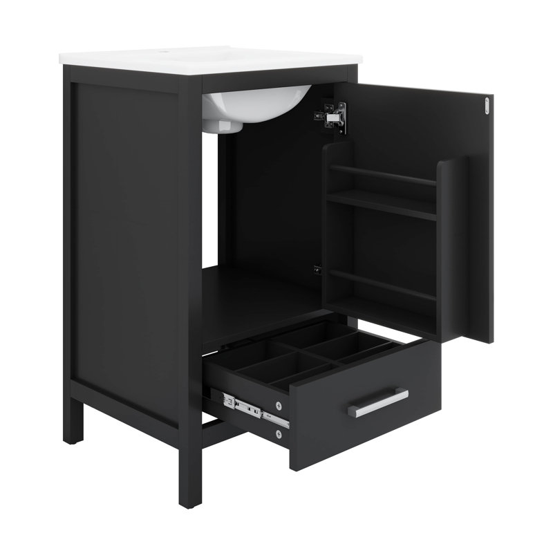 18-Inch Bathroom Vanity With Sink, Storage Rack, And Divider Drawer, Black