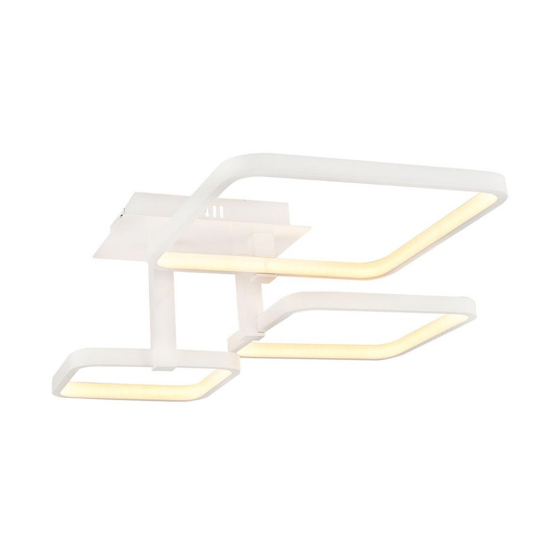 Lustre blanc moderne, 21,7 po de diamètre x 7,9 po de hauteur | Corps en métal avec capuchon en acrylique, 1 douille à DEL de 57 W, 3000 K / 5700 Lm | Conception cubique élégante, parfaite pour le glamour et la décoration scandinave