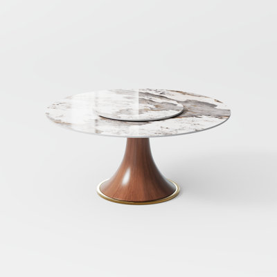 Jessely Modern Round Dining Table, Faux marble with Lazy Susan, Solid Wood Walnut, Pre-Assembly -  Orren Ellis, 97D77551F2E3417B835BED225C7F38DB