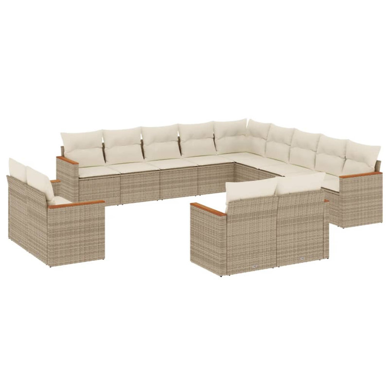  Garden Sofa Set Beige PE Rattan, Powder-Coated Steel, Polyester, Cream White Cushion/Beige Frame