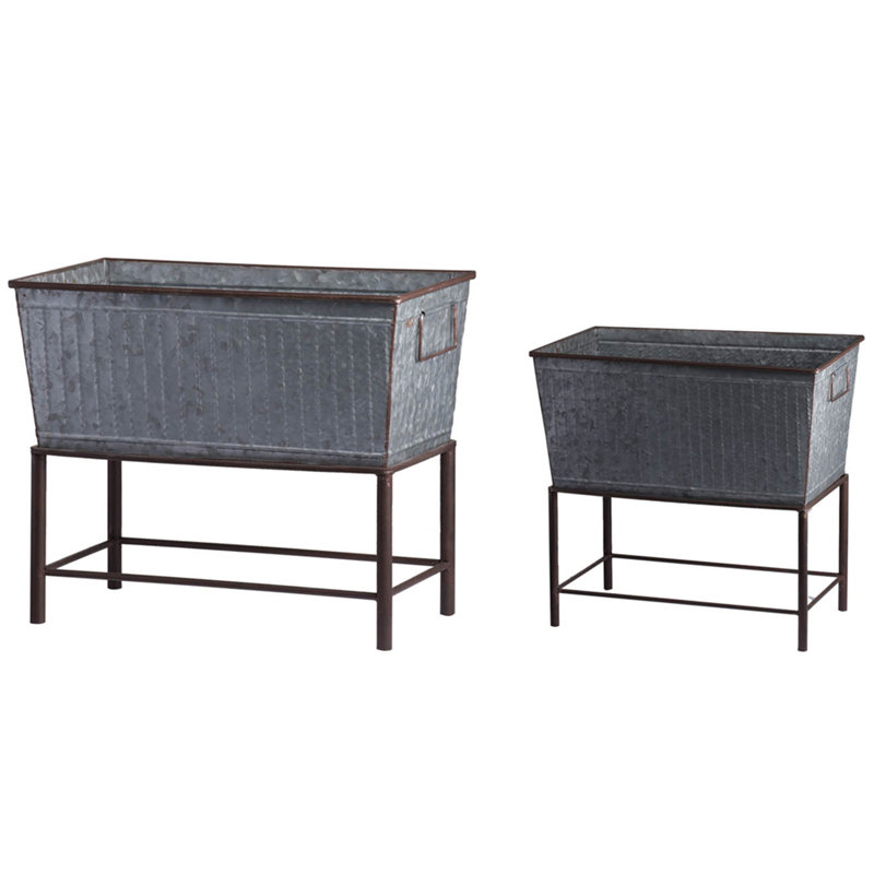 Ensemble de 2 pots à fleurs rustiques en métal avec supports Zale