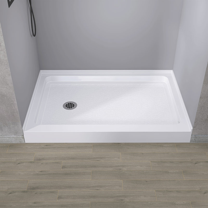 Base de douche 48 po x 32 po à simple seuil en alcôve avec drain à gauche en blanc ultrabrillant