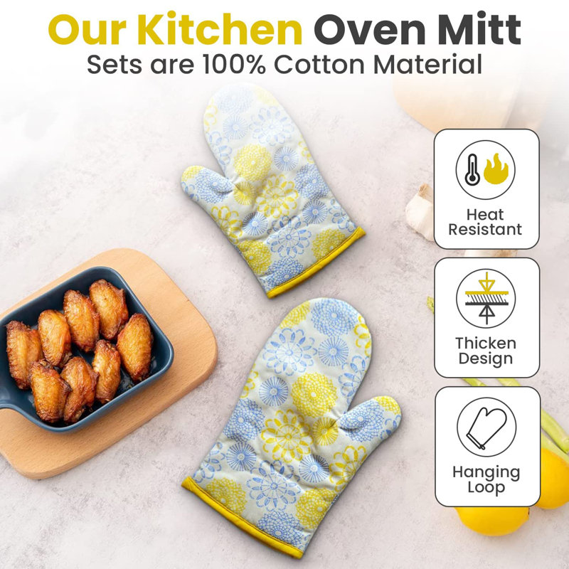 Paire de gants de cuisine, imprimé jaune