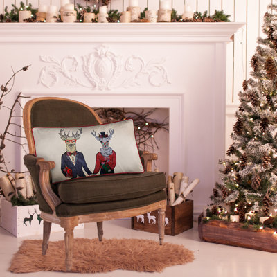 Mr & Mrs Reindeer Christmas Decorative Pillow
