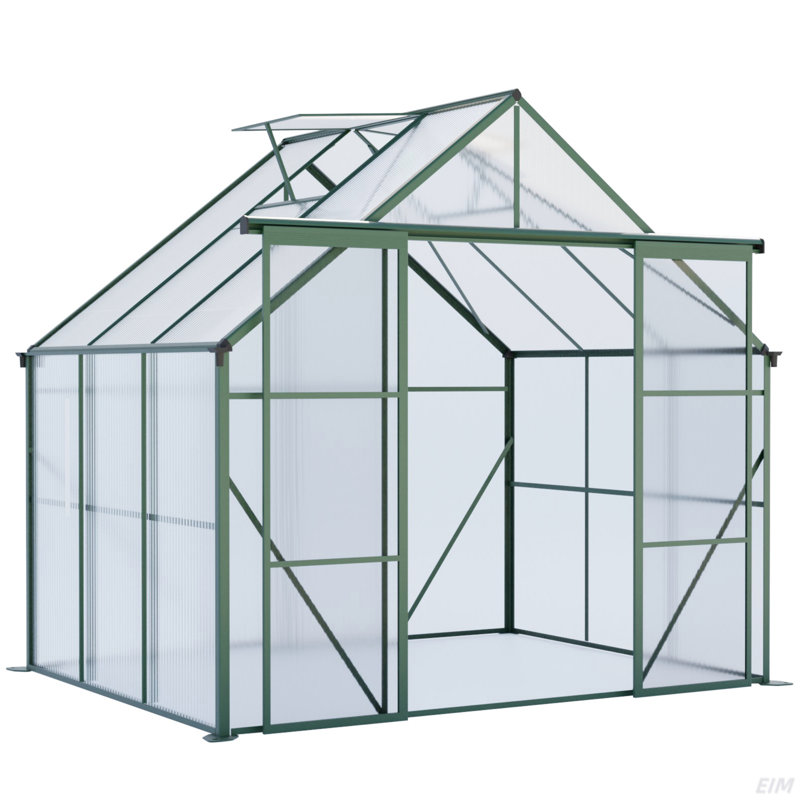 Base surélevée en polycarbonate à double porte et serres en aluminium robustes pour une cour extérieure en toute saison, Vert