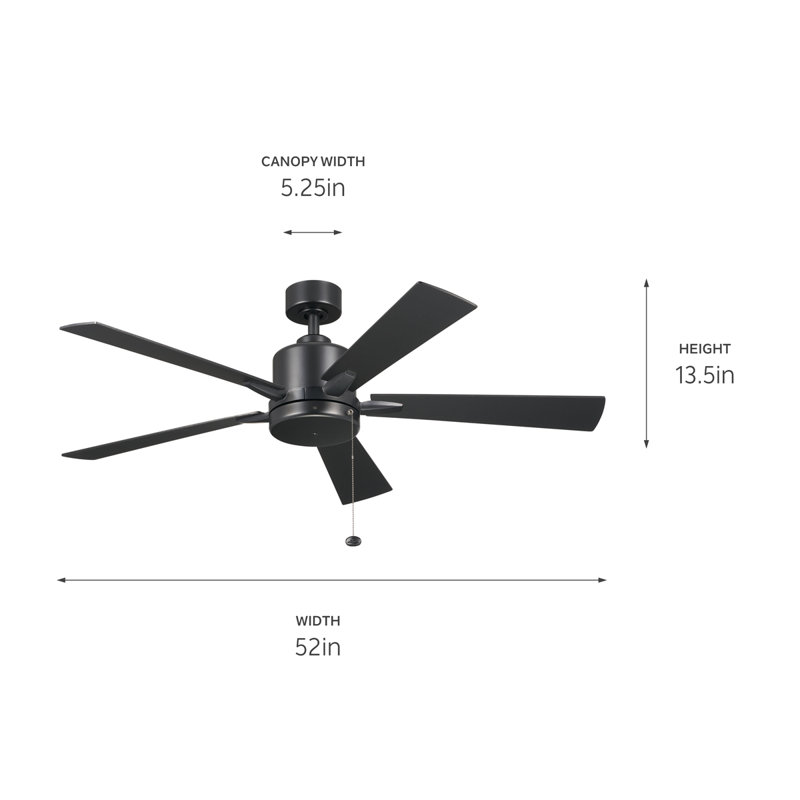 Lucian II 52'' Satin Black Ceiling Fan with Reversible Blades