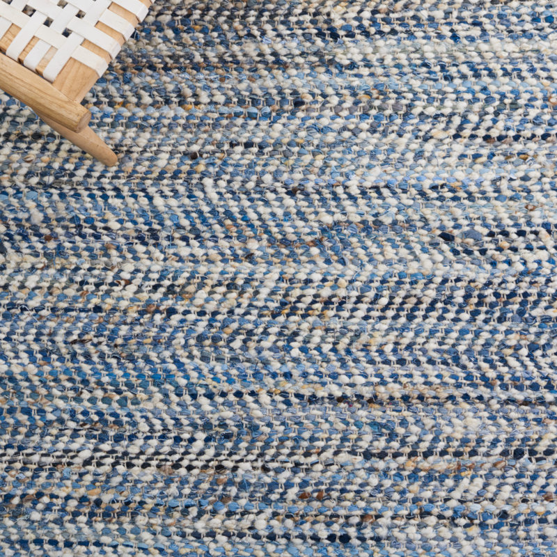 Tapis bleu / ivoire en laine et coton tissé à plat à la main Treece, Tapis de couloir 2 pi 3 po x 11 pi