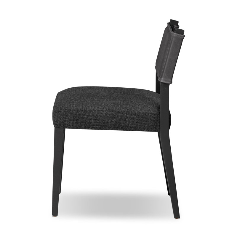Side Chair in Charcoal, Polyester/Leather Palermo Black, Black