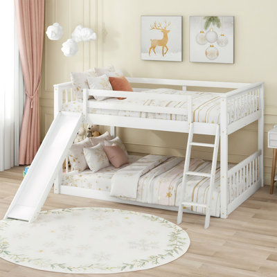 Multi-Size Bunk Bed (Twin-Over-Twin / Full-Over-Full) - Sturdy Pine Wood & Mdf Construction With Interchangeable Slide & Ladder Placement, Available In White & Gray