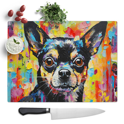 Chihuahua Abstract  Glass Chopping Board