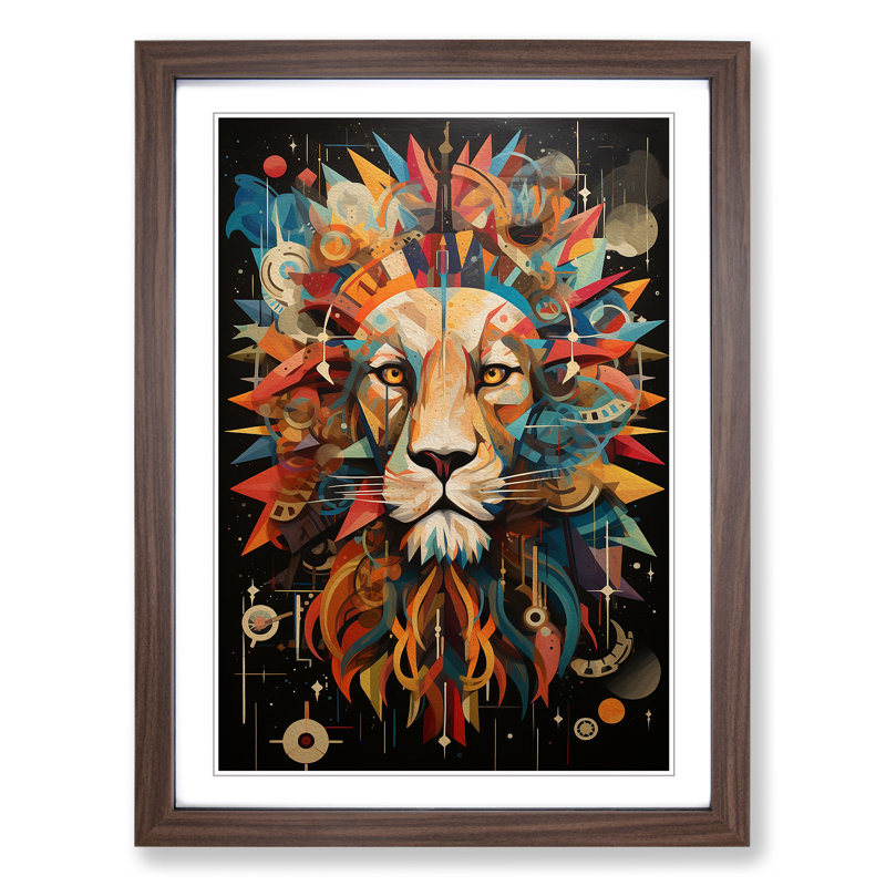 Leo Zodiac Dadaism No.2 - Single Picture Frame Print on Wood, Walnut Framed, 46cm H x 34cm W x 2cm D