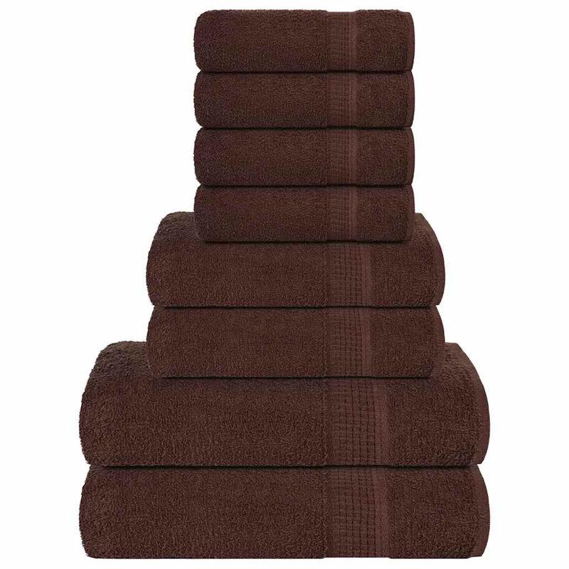100% Cotton Mulit-Size Set, Brown, 8 Piece Towel Set