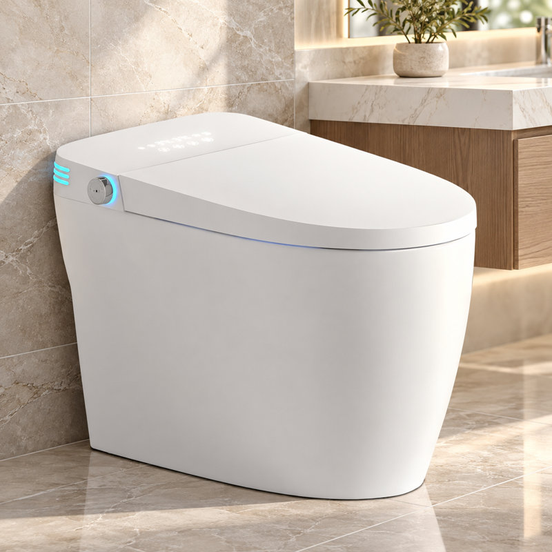 Toilette bidet intelligente sans réservoir 26,8 po avec chasse automatique, siège chauffant, sécheuse et veilleuse
