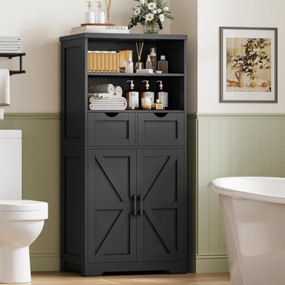 Armoire de rangement avec portes et 2 tiroirs, armoire de cuisine avec tablette réglable, armoires de garde-manger, armoires de salle de bain, pour salon, vestibule, bureau personnel, noir