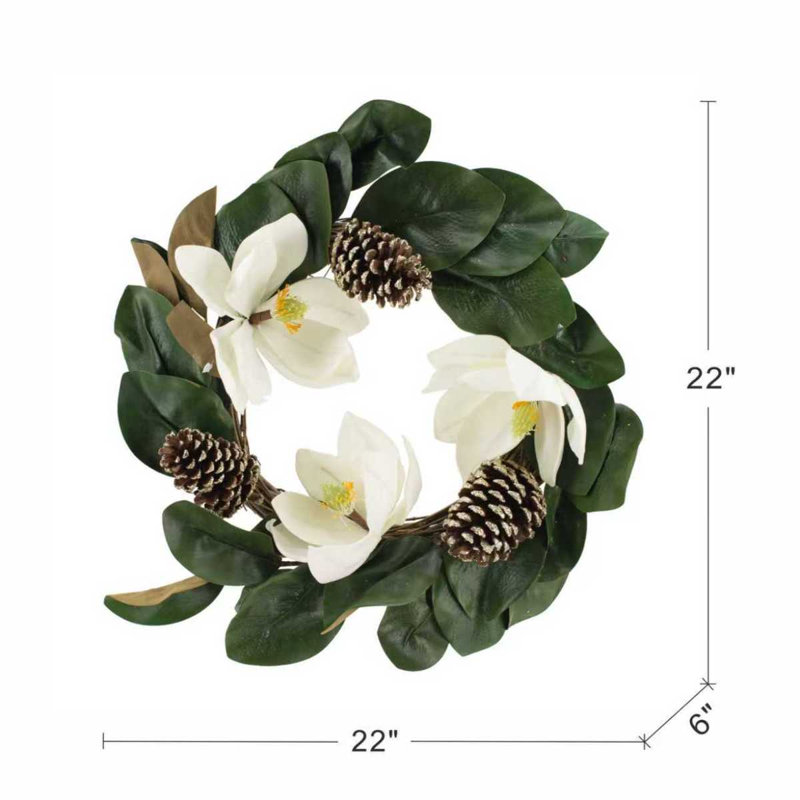 22" Creamy White Magnolia Wreath