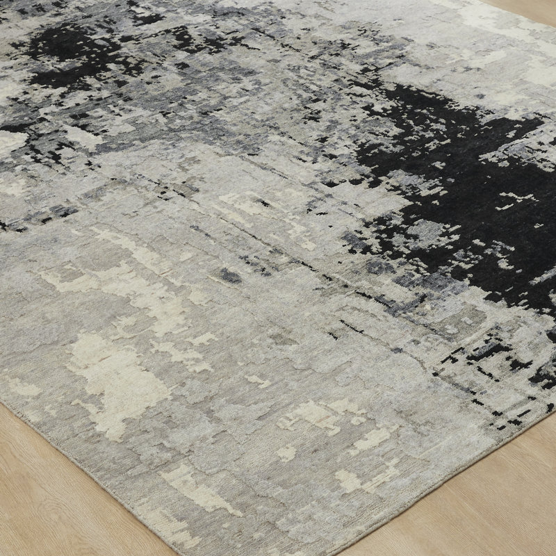 Solaris Obsidian Mist Hand-Knotted Wool Area Rug, Rectangle 10' x 14'