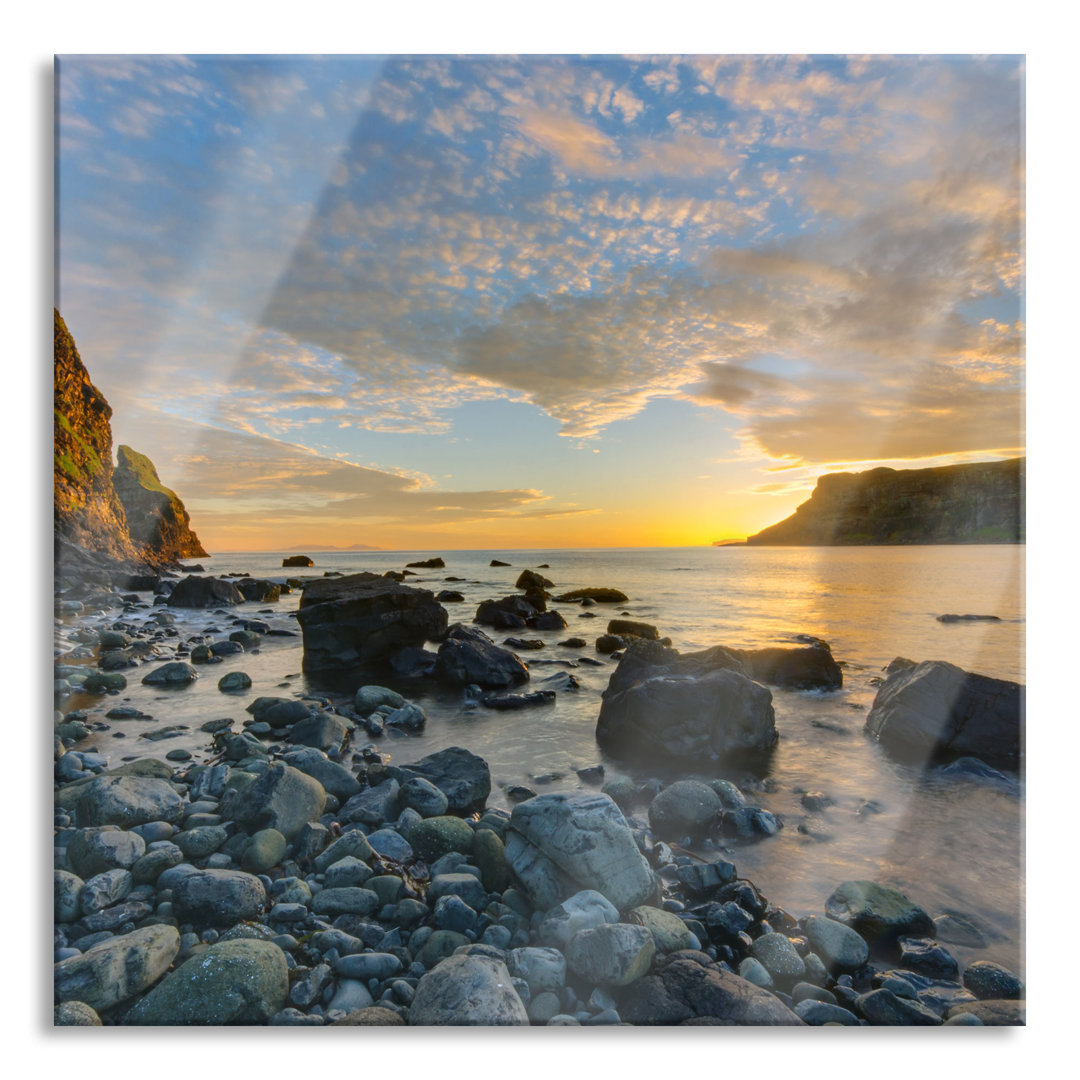 Glasbild Quadratisch  Wandbild Auf Echtglas  Felsen Am Strand  Aufhängung Und Abstandshalter LQ1513