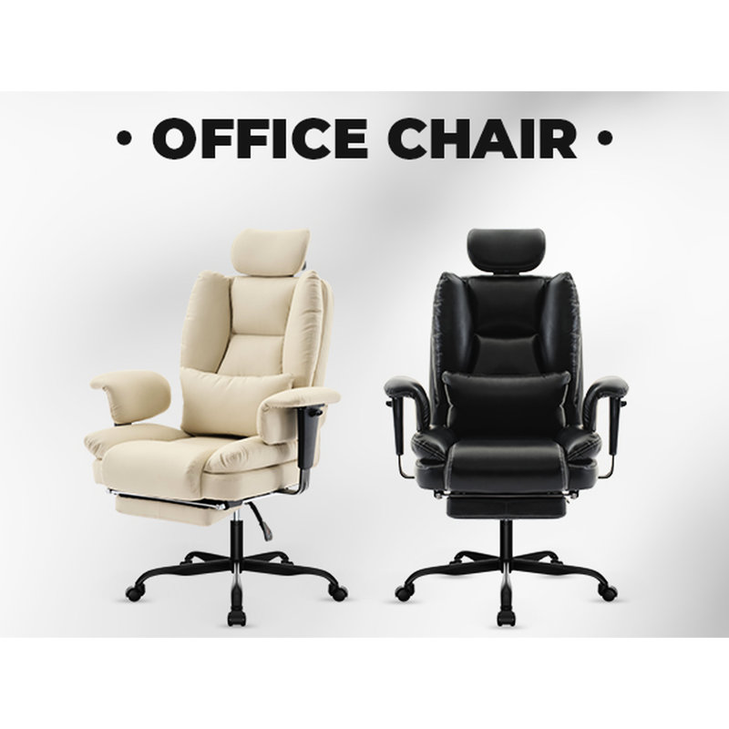 Chaise d'ordinateur noire avec repose-pieds réglable, double couche et rétractable multifonctionnel, extensible, rembourrage en mousse à mémoire de forme