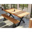 Table de salle à manger 70 po à bords droits en bois d'acacia massif avec base en X noire