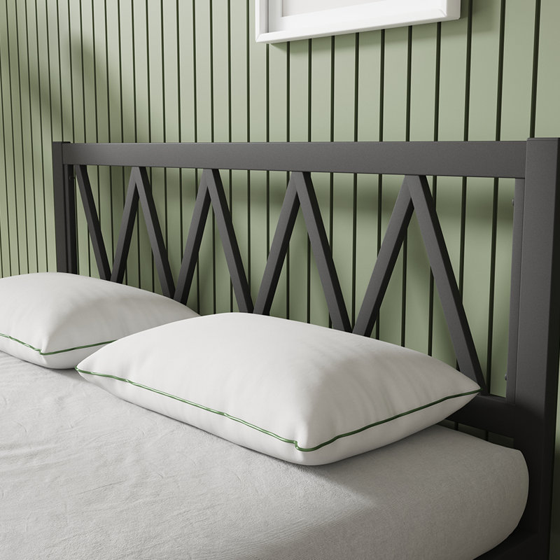 Base de lit plateforme 38 po en métal avec tête de lit, Grand, Noir