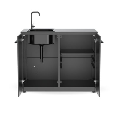 Cozze Elements 110 Outdoor Kitchen Sink Module with HPL Tabletop, Built-In Sink, Storage Shelf and Adjustable Feet